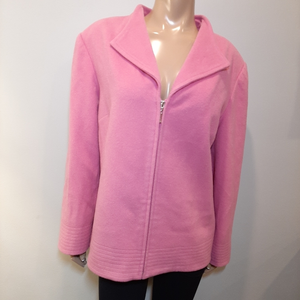 Louben Wool Cashmere Blazer Jacket Womens Size 16 Felted Barbie Bubblegum Pink - Picture 14 of 14